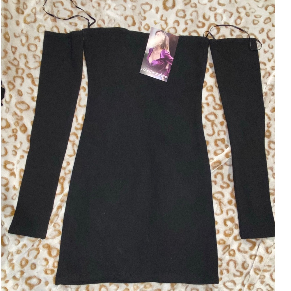 BLACK RIBBED OFF THE SHOULDER BODYCON DRESS